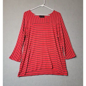 Dana Buchman Red Striped LS Rayon Blend Lagenlook Blouse Women's XL Stretch
